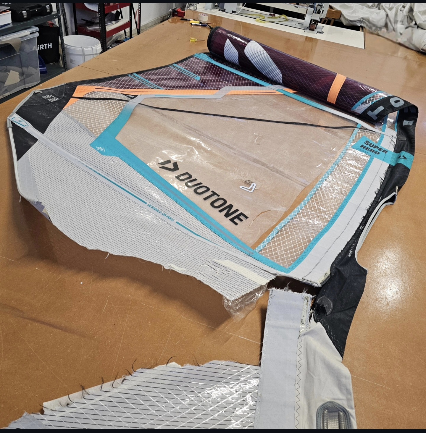 Damaged Duotone sail - before repair